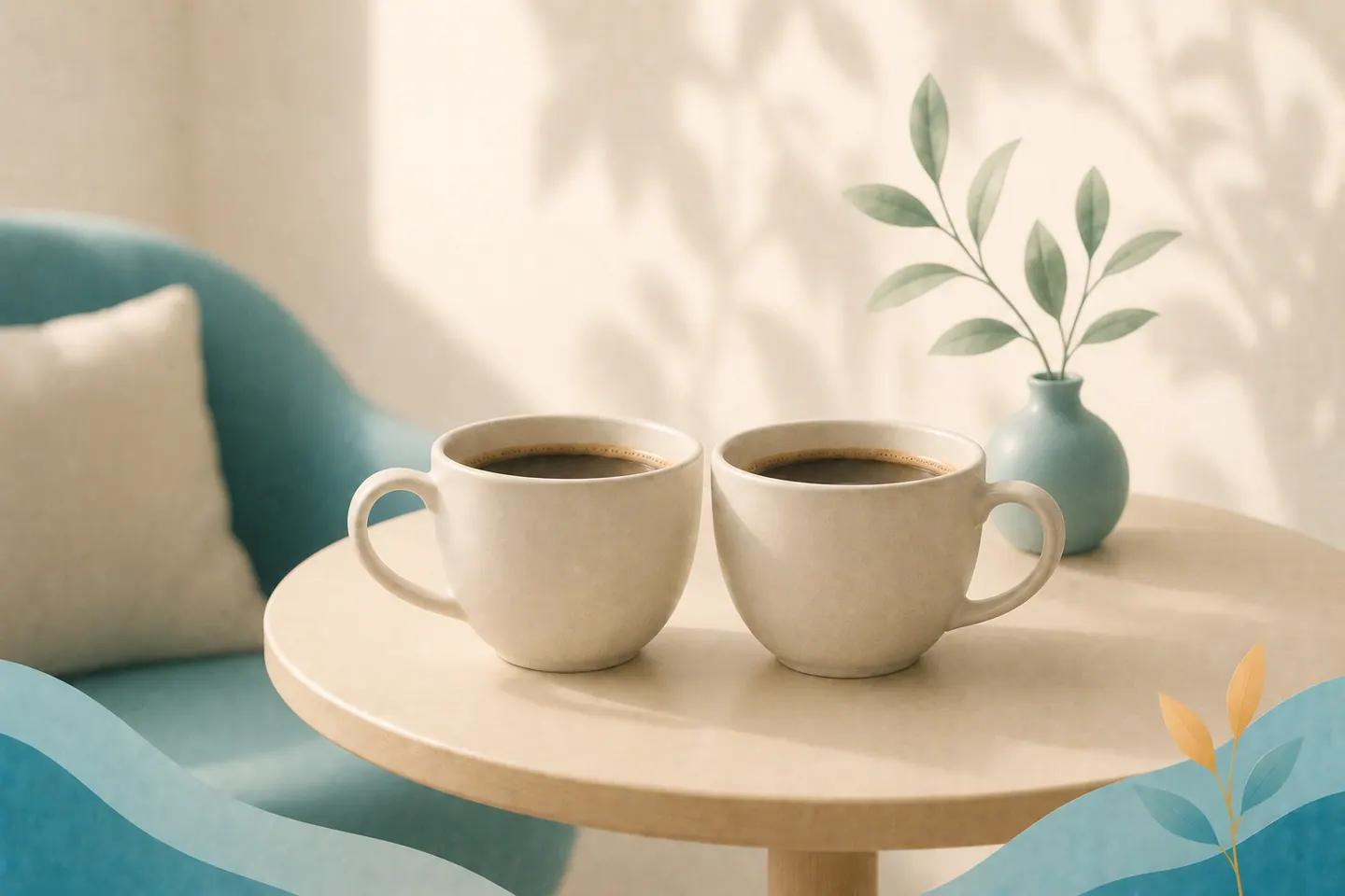 ถ้วยกาแฟสองใบวางใกล้กันในแสงอบอุ่น — พารูเรซิส การออกเดต และความสัมพันธ์